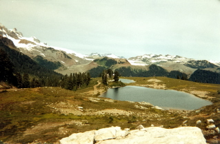 Looking down at Elfin Lakes 1997-09.
